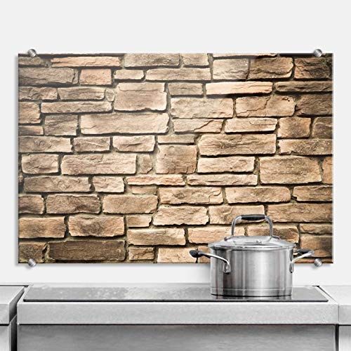 Spritzschutz Steinoptik Wanddeko Küche Spuckschutz Arbeitsplatz Küchenrückwand inkl Edelstahl Befestigung 100x70cm von K&L Wall Art