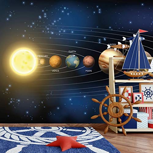 Unser Sonnensystem Fototapete große Planeten Tapete Kinderzimmer Sterne Sonne Erde Kinder Abenteuer Junge Mädchenzimmer 432x260cm von K&L Wall Art