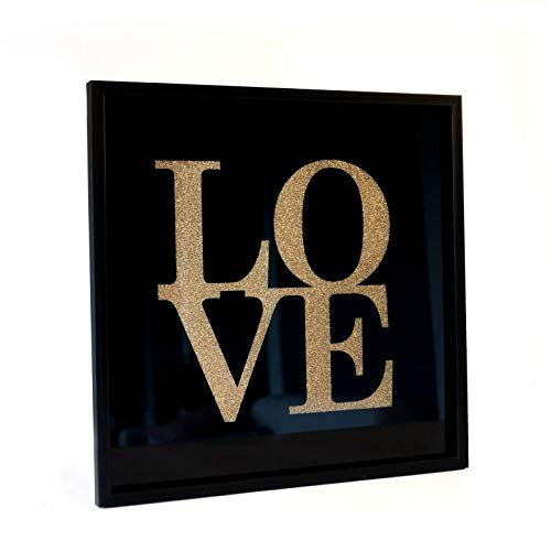 Wandbild Love Schriftzug Gold Glitzer hinter Glas in Bilderrahmen 30x30cm von K&L Wall Art