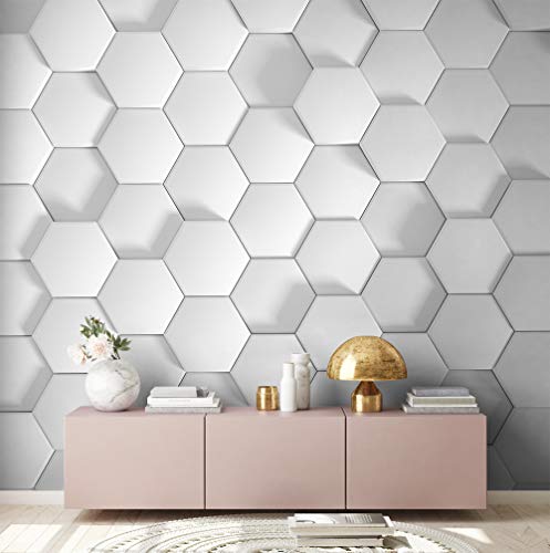 abstrakte XXL Fototapete 3D Effekt Geometrische Tapete Betonoptik Moderne Hexagon Weisse Vliestapete von K&L Wall Art