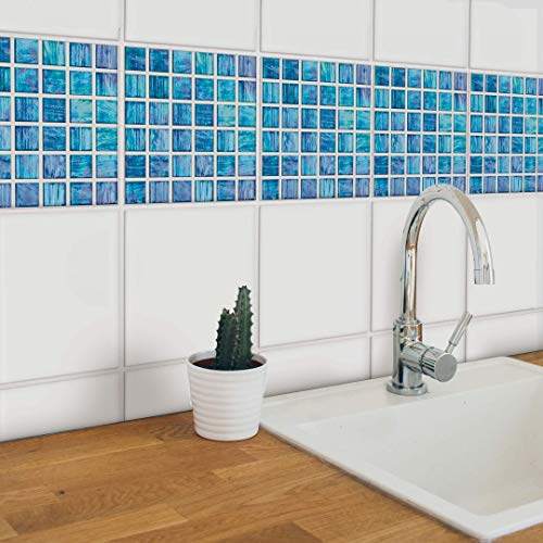 selbstklebende Fliesenaufkleber Möbelfolie matt 15x15cm Glas Mosaik Candy Crush Blau 12er Set von K&L Wall Art
