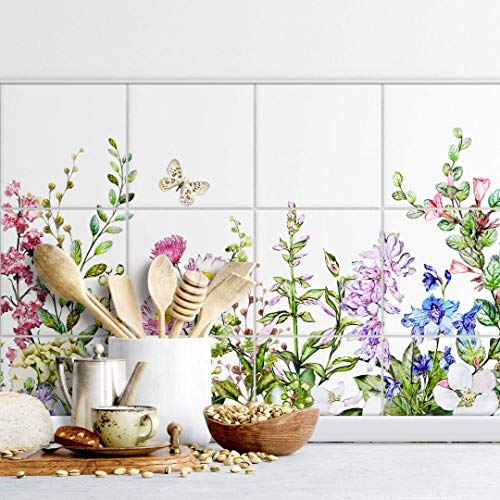 selbstklebende Fliesenaufkleber Möbelfolie matt 15x15cm Sommerwiese Blumen 12er Set von K&L Wall Art