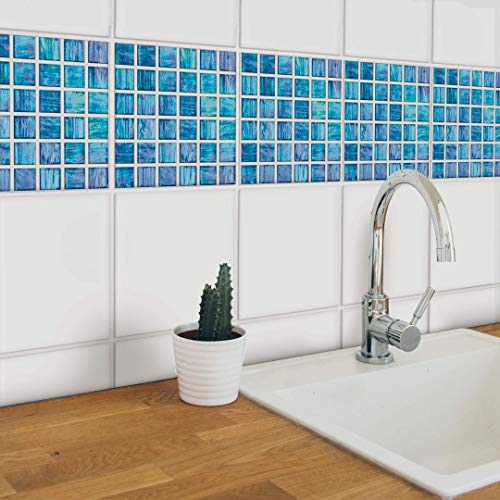 selbstklebende Fliesenaufkleber Möbelfolie matt 20x20cm Glas Mosaik Candy Crush Blau 12er Set von K&L Wall Art