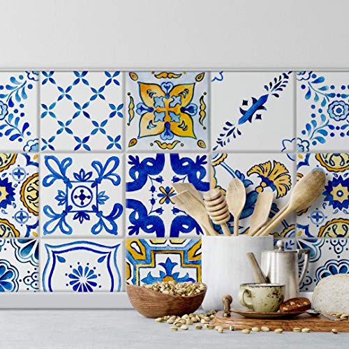selbstklebende Fliesenaufkleber Möbelfolie modern 15x15cm mediterrane Kachel Landhaus 12er Set von K&L Wall Art