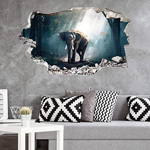 selbstklebende Tapete 3D Wandtattoo Safari Wandsticker Klebebilder für die Wand Elefant (80x49cm) von K&L Wall Art