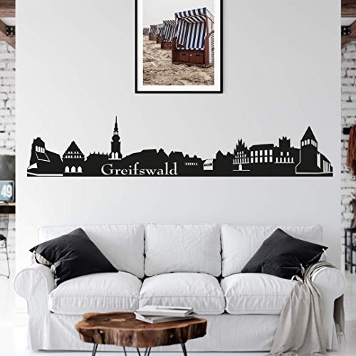 selbstklebendes Wandtattoo Greifswald Skyline Wandsticker selbstklebend Stadt Silhouette Wandposter 120cm von K&L Wall Art