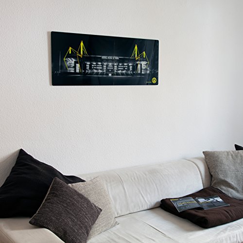 K&L Wall Art Borussia Dortmund Fußball Glasbild BVB Signal Iduna Park Wandbild aus Glas Fußballstadion schwarz gelb 100x40cm GA1188 von K&L Wall Art