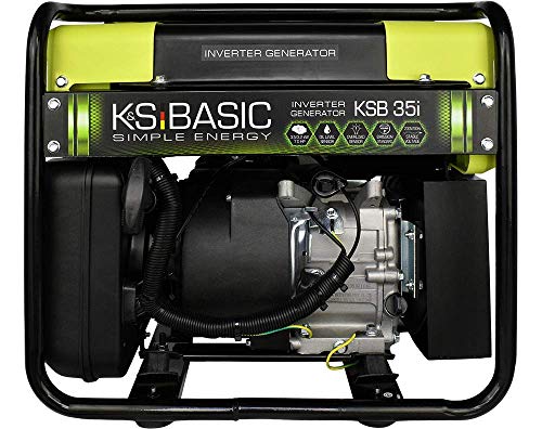 K&S Basic KSB 35i - 4 takt benzin stromgenerator, invertergenerator 7 PS mit Automatischer Spannungsregler, Ölmangelsicherung, Abgasnorm EURO V, 3500W, 2x16A (230V) für den Hausgebrauch von K&S BASIC