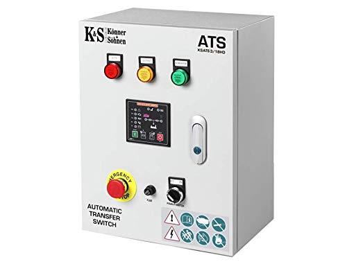 Die ATS-Einheit KS ATS 3/18HD (automatische Umschaltung auf Notstrom) startet den Generator automatisch und überträgt die Belastung, wenn die Hauptstromversorgung unterbrochen wird. von K&S Könner&Söhnen