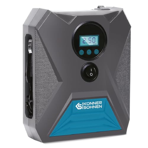K&S Könner&Söhnen KS P10 Tragbare Elektronische Luftpumpe 12V Autoreifen Pumpe 120 W Elektrisch Luftkompressor 150 Psi Kabellänge 3 m Auto Luftpumpe Fahrradpumpe LED-Licht Automatische Abschaltung von K&S Könner&Söhnen