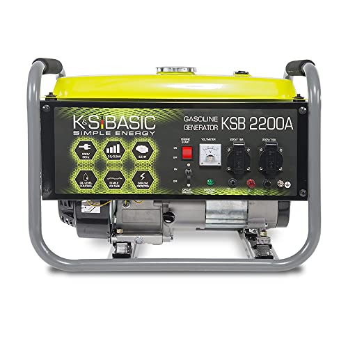 KS BASIC 2200А Stromerzeuger, 5,5 PS 4-Takt Benzinmotor, Aluminium Alternator, Automatischer Spannungsregler (AVR), 2200 Watt, 16A, 230V Generator, für den Heim- und Freizeitbedar von K&S BASIC