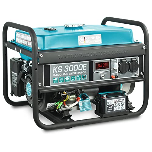 Könner & Söhnen KS 3000E Stromerzeuger, 7 PS 4-Takt Benzinmotor, Kupfer Alternator, E-Start, 3000 Watt, 16A, 230V Generator, für Kleinhaus, Garage oder Camping von K&S Könner&Söhnen