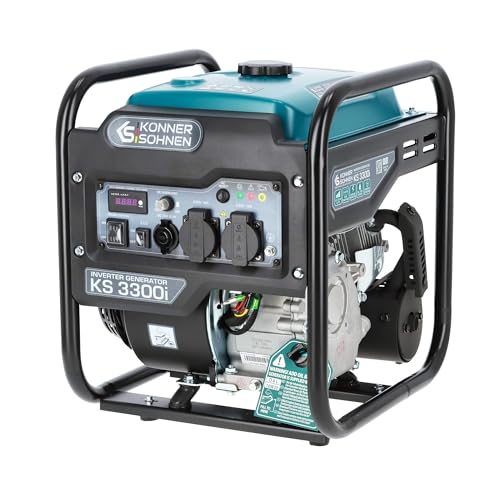 Könner & Söhnen KS 3300i. Benzin-Invertergenerator 3300W, Stromerzeuger mit 2xSchuko 230V, Notstromgenerator mit LED-Anzeige, Generator mit Kupferwicklungen, EURO 5 von K&S Könner&Söhnen