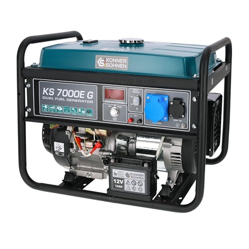 Könner & Söhnen KS 7000E G - Hybrid Benzin-LPG 4-Takt Stromerzeuger,Kupfer Generatoren 5500 Watt,1x16A,1x32A,E-Start, Automatischer Spannungsregler 230V Generator für Haus,Garage oder Werkstatt von K&S Könner&Söhnen