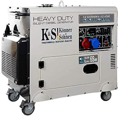 Könner & Söhnen KS 9200HDES-1/3 ATSR - Stromerzeuger 18PS, 4-Takt Dieselmotor mit E-Start, Vorwärmer, Automatischer Spannungsregler, Lärmarm, 7500/6400 Watt, 1x16A (400V)/ 1x32A (230V) von K&S Könner&Söhnen