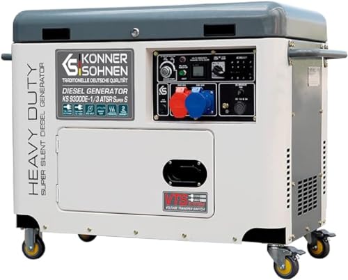 Könner & Söhnen KS 9300DE-1/3 ATSR Super S stromerzeuger diesel,7500(400V)/6500 Watt(230V),diesel generator mit E-Start,Vorwärmer,1x16A (400V)/1x32A (230V),notstromaggregat von K&S Könner&Söhnen