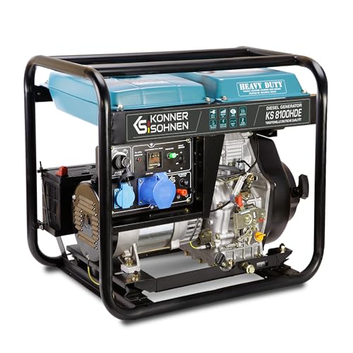 Könner & Söhnen Stromerzeuger KS 8100HDE - Generator Diesel Uhr - 14 PS 4-Takt Dieselmotor mit E-Starter, automatischer Spannungsregler 230v, Vorwärmer, LED-Anzeige, 1x16A, 1x32A Stromgenerator von K&S Könner&Söhnen