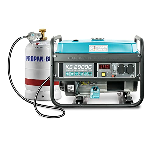 LPG/Benzin-Generator KS 2900G der DUAL FUEL-Serie, Notstromaggregat Gas 2900 W, 2x16A (230 V), 12 V, Stromerzeuger mit (AVR), Stromaggregat mit Ölstandsanzeige, Überlast- und Kurzschlussschutz. von K&S Könner&Söhnen