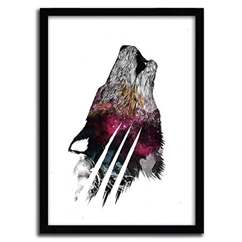 K.Olin tribu Beast Wolf Plakat, Papier, weiß, 40 x 50 x 1 cm von K.Olin tribu