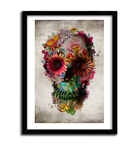 K.Olin tribu Floral Skull Plakat, Papier, weiß, 40 x 50 x 1 cm von K.Olin tribu