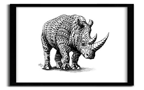 K.Olin tribu Rhinoceros Plakat, Papier, weiß, 40 x 50 x 1 cm von K.Olin tribu