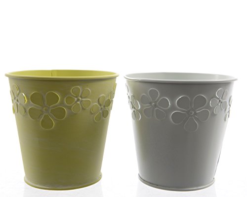 Zinktopf Übertopf Blumentopf Pflanztopf Gartentopf hellgrün weiß 2er Set H 11 cm von K