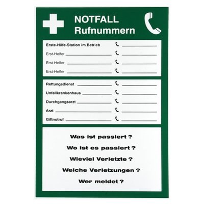 AUMOK - Notfallschild - 'Notfall Rufnummern' - LED, Grün, Wandmontage, Sicherheitshinweis, Notfall, pragmatisch von AUMOK
