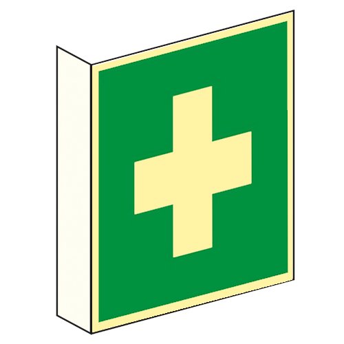 " Erste Hilfe " Fahnenschild - Rettungszeichen - Rettungsschild Kunststoff nachleuchtend 150 x 150 mm von AUMOK
