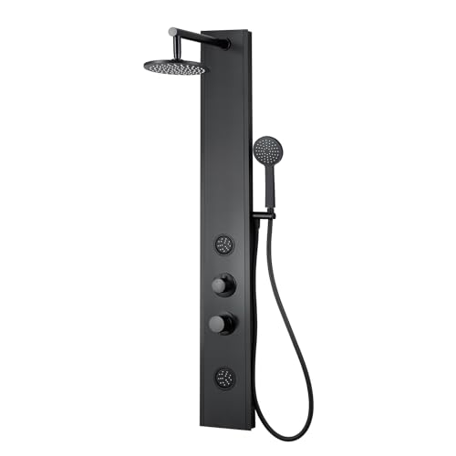 K2O Lusso Health Duschsäule für Hydromassage, 17 x 6,5 x 130 cm, Aluminium mit Wasserhahn, 2 Jets, Sprühkopf und Handbrause mit Regeneffekt, Keramikkartusche und Antikalk-Spitzen, mattschwarz von K2O