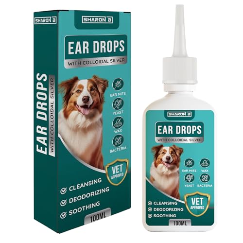 Sharon B Hunde Ohrentropfen mit kolloidalem Silber, 100ml, Reinigend und Weichmachend, für Ohrenschmalz und Ohrmilben von K9 Laboratories