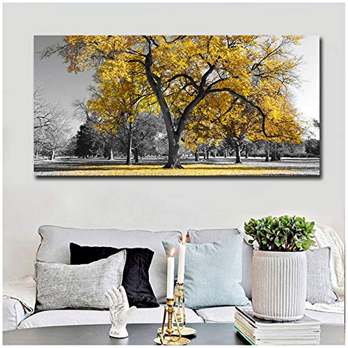 5D DIY Diamant Malerei VollBohrer Kits Malen Nach Zahlen Größ Gelber Baum Mosaik Diamant Painting Bilder Crystal Strass Stickerei Kreuzstich Kunst Basteln für Zuhause Wand Dekor Round Drill,32x64inch von KAADEER