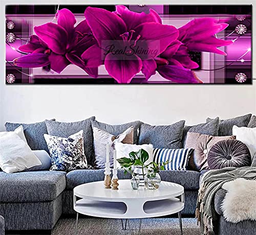 KAADEER DIY 5D Diamond Painting Zubehör, Diamant Painting Bilder Groß,Diamant Malerei Stickerei Kreuzstich Gemälde Arts Craft für Haus, Wand Dekor(Rose Rot Lila Lilie,40x120cm/16x48inch,Square Drill) von KAADEER