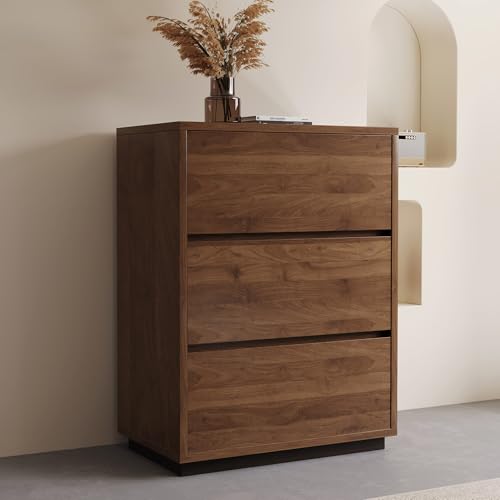 KAANAA Kommode 3 Schubladen – Moderner Holz-Chest of Drawers & Sideboard mit Großer Aufbewahrung, Ideal für Schlafzimmer, Wohnzimmer & Eingangsbereich (Nussfarbe)-60 cm Breit von KAANAA