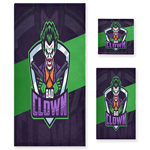 KAAVIYO Joker Electronic Sports Joker Handtuchset für Badezimmer 100% Baumwolle(1 Badetuch & 1 Handtuch & 1 Waschlappen) Geruchsresistente hochsaugfähige Handtücher für Mädchen Kinder von KAAVIYO