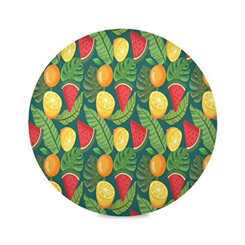 Obst Wassermelone Zitrone Cartoon Runde Platzsets Hitzebeständig Tischsets rutschfest Platzdeckchen für Heim Speisetisch Küchendeko(Sets von 6,4,1) von KAAVIYO