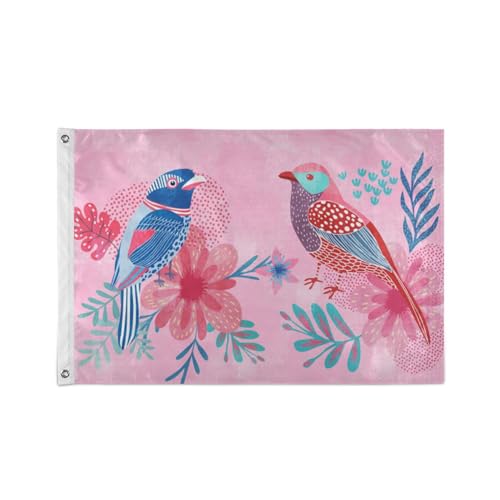 Rosa Malerei Vögel Lieben Wasserdicht Quadrat Banner Gartenflagge Dekoration Frühling Sommer Für Hof Im Freien von KAAVIYO