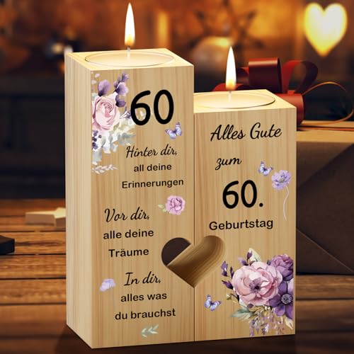 KAAYEE 60 Jahre Geburtstagsgeschenk für Frauen, Herzförmiger Kerzenhalter Geburtstagsgeschenk für Frauen 1964, 60 Geburtstag für Beste Freundin Mädchen Schwestern (60) von KAAYEE