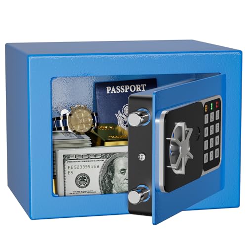 KABISAFE Digitaler Safe 6,8 l, kleiner Tresor für Zuhause, elektronische Sicherheitskassette, Wandtresor fürs Homeoffice mit 2 Schlüsseln, Mini-Safe 23 x 17 x 17 cm, Blau von KABISAFE