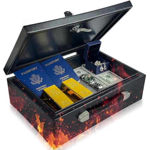 KABISAFE Tragbarer Safe Tresor Abschließbare Box, Tragegriff Tresor für Zuhause, 11L Feuerfester Geldkassette für Bargeld Schmuck A4 Dokumente, 36.7 x25.4 x 12.3CM, Schwarz von KABISAFE