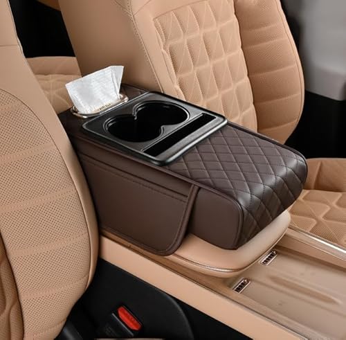 Auto Mittelkonsole Armlehne Kissen für Citroen C1 C2 C3 C4 C5 C5X C6 C8 DS3 DS4 DS5, Multifunktionales Armlehnen Polster,Armlehnenschoner Mit Getränkehalter Taschentuchbox,C Coffee von KABUTM