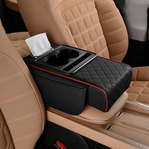 Auto Mittelkonsole Armlehne Kissen für Hyundai Santa FE/Santa-FE Hybrid/Santa-FE PHEV Hybrid 2018-2023, Multifunktionales Armlehnen Polster,Armlehnenschoner Mit Getränkehalter Taschentuchbox von KABUTM