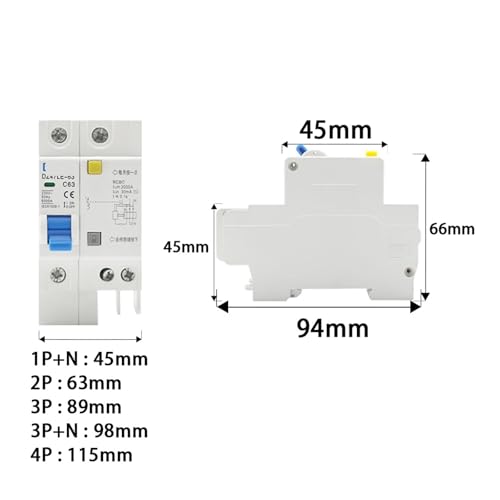 DZ47LE-63 Circuit Breaker Leckage Schutz RCBO 30mA Überlast und Kurzschluss Schutz 1P + N/2P/3P/3P + N/4P 16A 20A 40A 63A(1P N,6A) von KACGHRDN