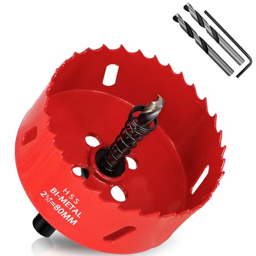 KACNON Lochsäge 80mm, Universal Schnellarbeitsstahl HSS M42 Bi-Metall Lochsägen mit Sechskant-Schaft und Bohrer, Komplette Größen, für Holz, Kunststoff, Gipskarton, Blech, Rot KACNON Lochsäge 80mm, Universal Schnellarbeitsstahl HSS M42 Bi-Metall Lochsägen mit Sechskant-Schaft und Bohrer, Komplette Größen, für Holz, Kunststoff, Gipskarton, Blech, Rot von KACNON