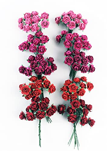 KADADSA 100 Stück Mini-Papierblumen, künstliche Rosen, gemischt, rot, fünf Farben, Maulbeerpapier, Blumen, 15–18 mm, Basteln und Dekorationen, DIY-Bastelbedarf, Karte von KADADSA