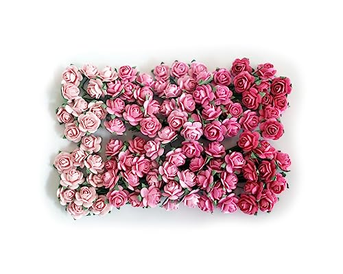 KADADSA 100 Stück kleine künstliche Rosen, gemischt, Pink, fünf Farben, Maulbeer-Papier, Blumen, 15–18 mm, für Hochzeiten, Scrapbooking von KADADSA