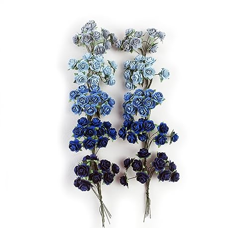 KADADSA 100 Stück kleine künstliche Rosen gemischt dunkel und hellblau Schatten fünf Farben Maulbeere Papier Blume 15-18 mm Blume Hochzeit Scrapbooking von KADADSA