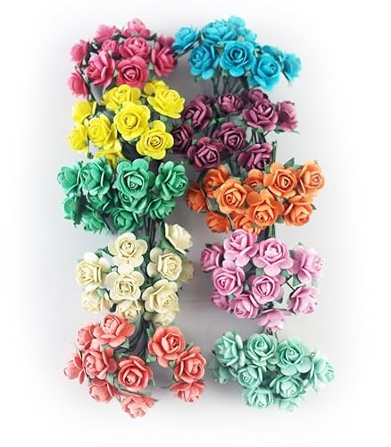 KADADSA 100 Stück winzige künstliche Rosen, gemischte Pastelltöne, zehn Farben, Maulbeerpapierblumen, 15–18 mm, Blumen, Hochzeit, Scrapbooking von KADADSA