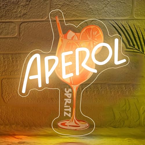 Aperol Spritz Neonschilder für die Wanddekoration, orangefarbenes Cocktail-LED-Leuchtschild für die Hausbar, Küche, Männerhöhle, Schlafzimmer, Kneipe, Party, Lounge-Dekor （Warmweiß） von KADAFAGO