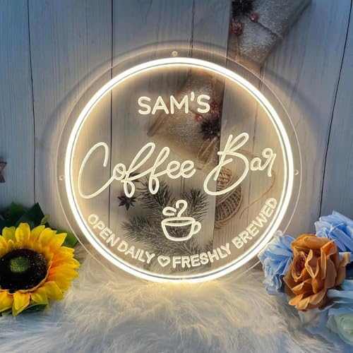 Benutzerdefiniertes Coffee Bar Neonschild dimmbares LED-Kaffee-Neonlicht personalisierter Café-Shop-Name Leuchtschilder für Coffee Bar Café Home Bar Restaurant Geschäft Neon-Wandschilder Dekor von KADAFAGO