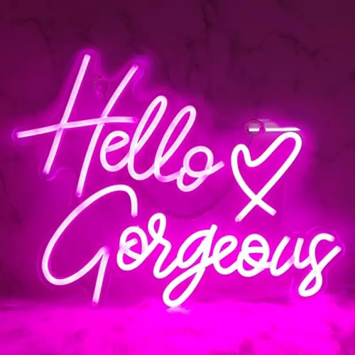 Hello Gorgeous Neonschild für die Wanddekoration Beautiful LED-Lichter für Junggesellinnenabschiede Verlobungsfeiern Hochzeitsfeiern Heimdekoration USB-betrieben Valentinstagsgeschenk für die Freundin von KADAFAGO